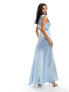 Фото #8 товара Vila Petite Bridesmaid satin v neck maxi dress with train in pastel blue
