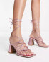 Фото #2 товара ASOS DESIGN Helene knotted block heeled sandals in pink metallic