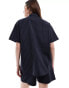 JDY oversized boxy pinstripe co-ord shirt in navy