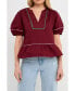 Фото #1 товара Women's Piping Detail Top with Short Puff Sleeves
