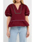 ფოტო #1 პროდუქტის Women's Piping Detail Top with Short Puff Sleeves