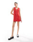 Фото #4 товара ASOS DESIGN denim waistcoat mini dress with button through in red