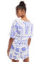 ASOS DESIGN tie front short sleeve co-ord top in tile print