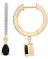 ფოტო #1 პროდუქტის Black Sapphire (1/2 ct. t.w.) & Diamond (1/10 ct. t,w.) Dangle Hoop Earrings in 14k Gold-Plated Sterling Silver