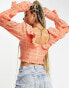 ASOS DESIGN shirred crop top with ruffle detail and volume sleeve in rust