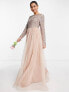 Maya Bridesmaid long sleeve maxi tulle dress with tonal delicate sequin in muted blush