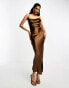 Фото #1 товара ASOS DESIGN cami midi slip dress in high shine satin with lace up back in chocolate