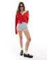 Фото #4 товара ASOS DESIGN button through sweat cardigan in red