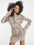 Фото #7 товара ASOS DESIGN embellished swirl mini dress with texture detail in taupe