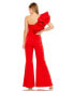 Women's One Shoulder Ruffle Detail Flare Pant Jumpsuit