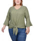 ფოტო #1 პროდუქტის Plus Size 3/4 Bell Sleeve Textured Knit Top