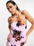Фото #3 товара ASOS DESIGN one shoulder strappy midi dress with lace trim in spaced floral