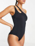 Accessorize one shoulder cut out swimsuit in black