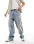 Bershka baggy jeans with frayed seams in blue