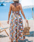 Фото #2 товара Women's Tropical Leaf Print Halterneck Smocked Maxi Beach Dress