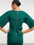 Closet London ribbed pencil dress with tie belt in emerald green