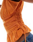 Native Youth lace detail linen mix blouse in orange