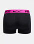 Nike Dri-Fit Essential Microfibre trunks 3 pack in black with orange/volt/pink waistband