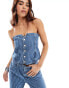 Фото #1 товара ASOS DESIGN denim bandeau in pinstripe mid wash blue co-ord