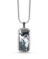 ფოტო #1 პროდუქტის Tree Agate Gemstone Sterling Silver Men Tag in Black Rhodium Plated with Chain