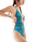 Reclaimed Vintage cutout swimsuit in blue animal print