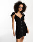 Фото #1 товара Lola May flutter sleeve button front mini dress in black