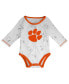 ფოტო #2 პროდუქტის Newborn and Infant Boys and Girls Orange, White Clemson Tigers Dream Team Raglan Long Sleeve Bodysuit Hat and Pants Set