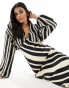 Фото #4 товара Never Fully Dressed crochet balloon sleeve maxi dress in monochrome stripe