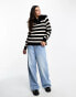 Фото #4 товара Miss Selfridge stripe knit half zip jumper in black stripe