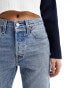 Levi's 501 crop straight fit jeans in blue with side stripe