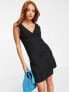 Фото #4 товара ASOS DESIGN linen v neck mini slip dress in black