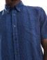 Ben Sherman short sleeve linen mixed stripe shirt in dark blue