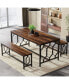 55-Inch Large Dining Table Set for 4 to 6, Kitchen Breakfast Table with 2 Benches, Rectangular 3-Piece Wood Modern Industrial Bar Table Furniture for Dining Room, Rustic Brown & Black