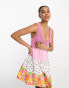 Фото #8 товара ASOS DESIGN Tall crochet babydoll mini dress in pink mixed print