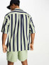 GANT short sleeve cotton linen stripe relaxed fit shirt in mid blue