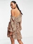 Ei8th Hour printed satin ruched mini dress in chocolate zebra print