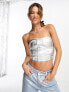 Фото #1 товара Stradivarius metallic bandeau top in silver