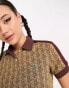 Lacoste cropped polo shirt in brown with all over print