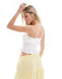 New Look ruched tie front bandeau top in white