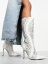 Daisy Street wavy studded knee boots in white