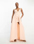 Фото #8 товара ASOS DESIGN Petite halter v neck premium maxi dress with exaggerated outer skirt in peach pink