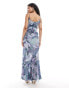 Фото #4 товара ASOS DESIGN Petite cami bias maxi dress with ruffles with patched lace in blue mixed floral print