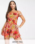 Фото #1 товара ASOS DESIGN Tall corset detail cowl neck playsuit in blurred floral print