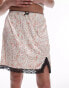 Topshop crinkle mini skirt with knicker trim and lace split in ditsy print