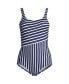 Women's Long Scoop Neck Soft Cup Tugless Sporty One Piece Swimsuit Print