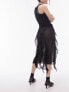 Topshop sheer ruffle midi skirt with raw edging in black 44 - фото #9