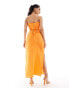 Kaiia linen look ruched bandeau maxi dress in orange