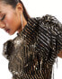 Фото #4 товара Jaded Rose fringe sequin mini dress in gold