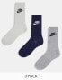 Nike Everyday Essential 3 pack socks in black, white and grey