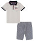 ფოტო #1 პროდუქტის Baby Boys Tipped H Polo Shirt and Vertical Stripe Shorts, 2 Piece Set